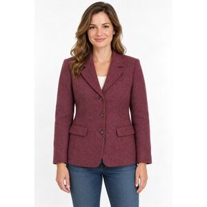 Talbots Vintage Blazer Womens 12 Burgundy Tweed 100% Wool 3 Button Jacket